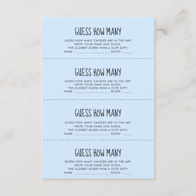Söt blå Baby shower Gissa hur många spelkort Tilläggskort (Framsida)