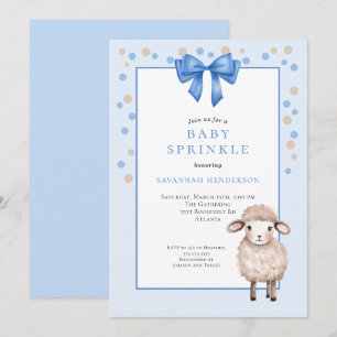 Söt blå baby-sprinkle med rosett och sött lamm inbjudningar