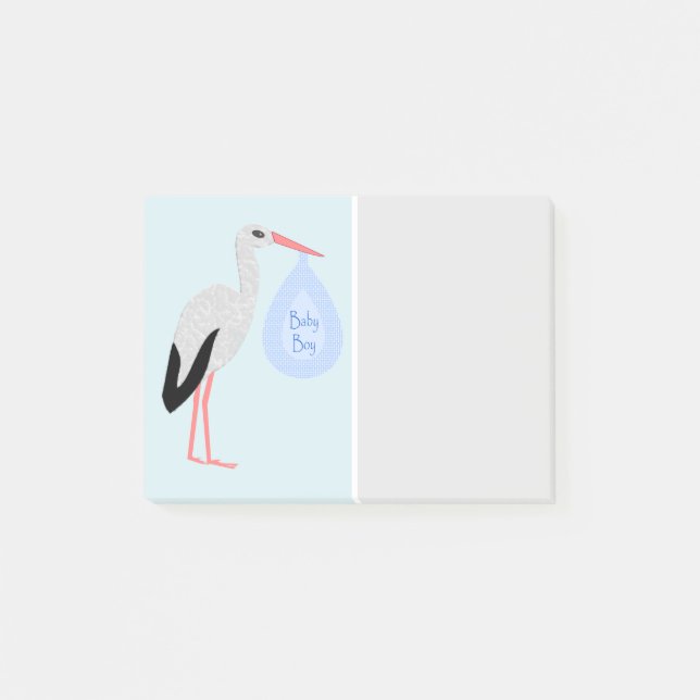 Söt blå babypojke stork post-it block (Framsida)