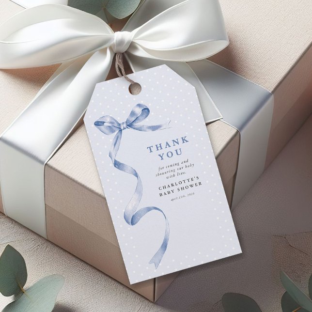 Söt blå banderoll pojke baby shower presentetikett (Skapare uppladdad)