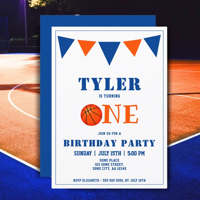Söt Blå Basket 1-års Födelsedagsfest Inbjudningar (Skapare uppladdad)