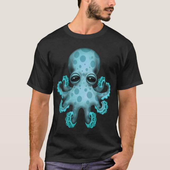 Söt Blå Bebis Bläckfisk T Shirt (Framsida)