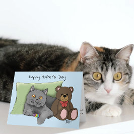 Söt Blå Bedårande Grå Bästa Kattmamma Mors Dag Kort