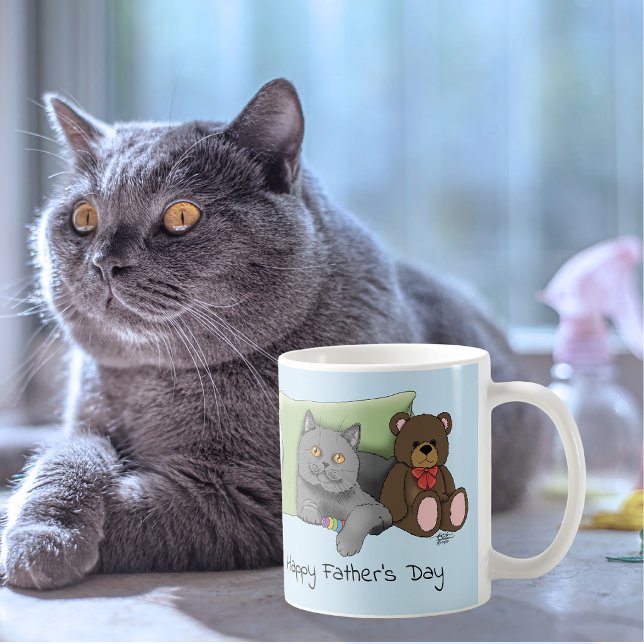 Söt Blå Bedårande Grå Bästa Kattpappa Fars Dag Kaffemugg (Skapare uppladdad)
