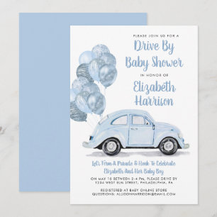 Söt blå bil Drive-By Baby Shower Inbjudan