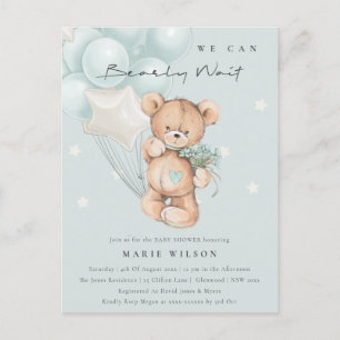 Söt blå björn knappt väntar ballong baby shower vykort