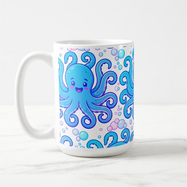 Söt Blå Bläckfisk Mönster Kaffemugg (Vänster)
