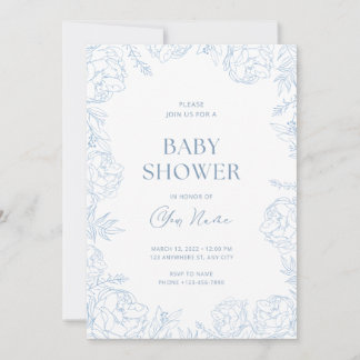 Söt blå blomma baby shower inbjudan 