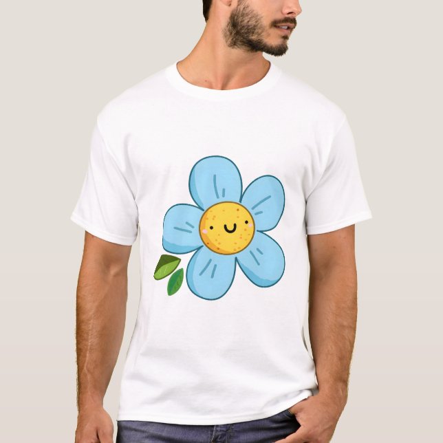 Söt Blå Blomma T Shirt (Framsida)