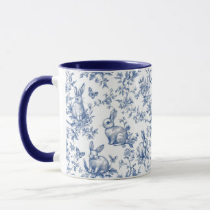 Söt Blå Bunny Kaniner Fransk Toile Mugg