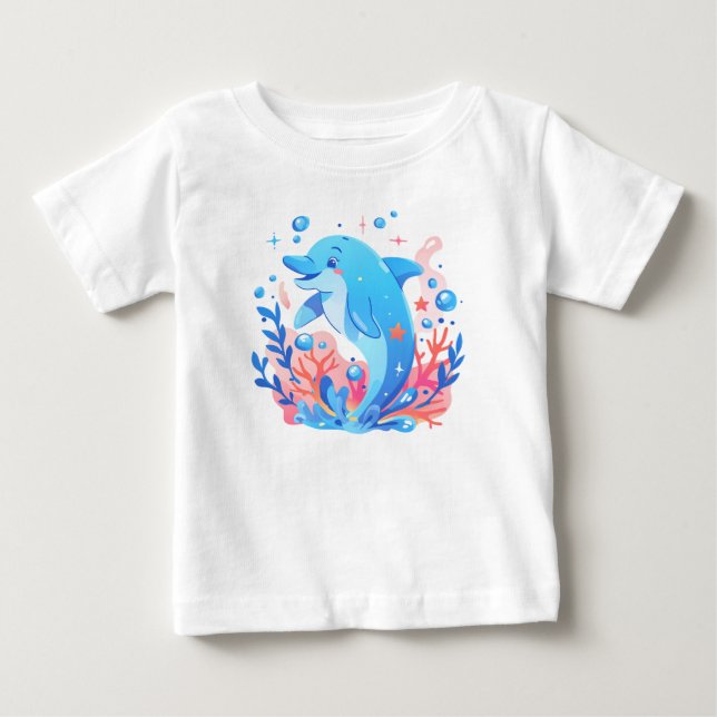 Söt blå delfin baby bodysuit t shirt (Framsida)