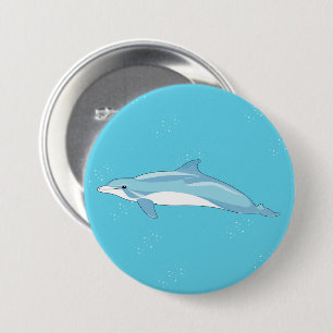 Söt blå delfin havsillustration knapp