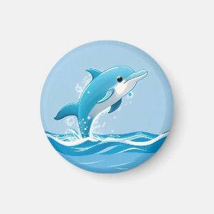 Söt blå delfin som leker lyckligt i vattnet magnet