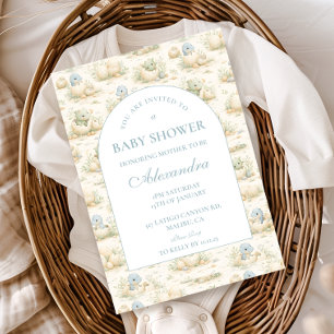 Söt Blå Dino Förlossningsfest Baby Shower Inbjudningar