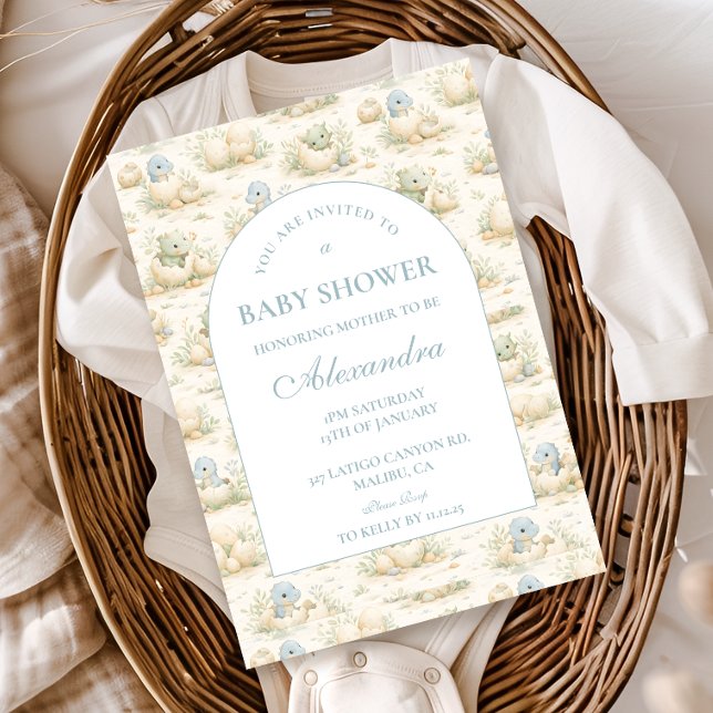 Söt Blå Dino Förlossningsfest Baby Shower Inbjudningar (Skapare uppladdad)