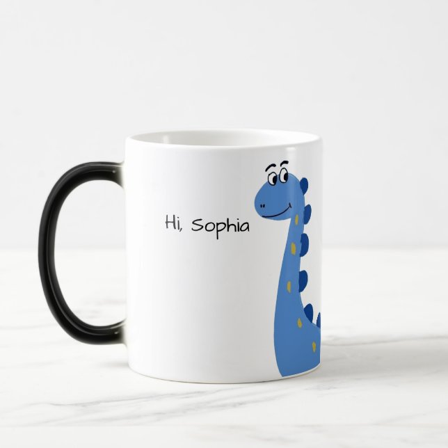 Söt Blå Dinosaurie - Anpassat Namn Sophia Magisk Mugg (Vänster)