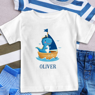 Söt blå dinosaurie båt kapten t shirt