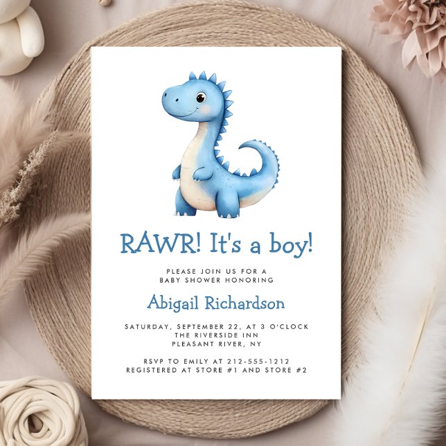 Söt Blå Dinosaurie Pojke Baby Shower Inbjudningar (Skapare uppladdad)