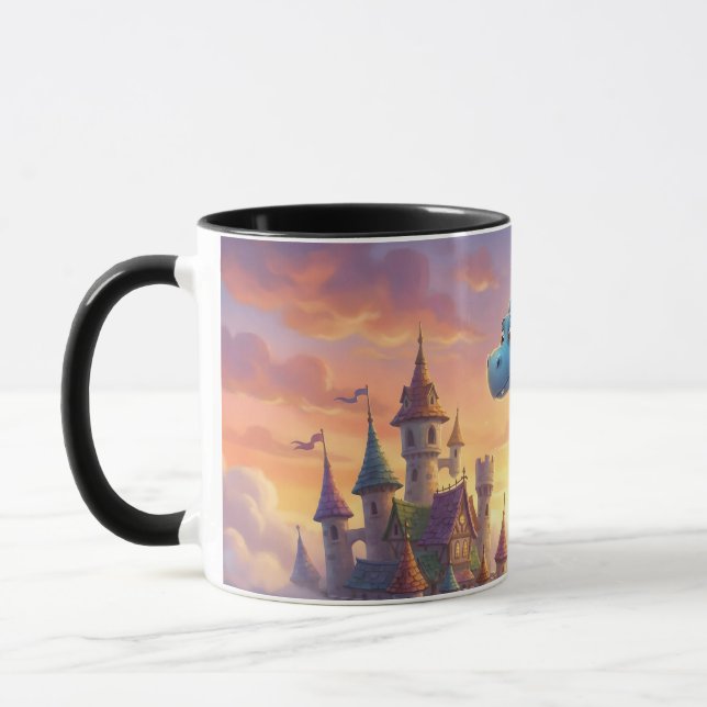 Söt blå drakfantasi kaffemugg  (Vänster)