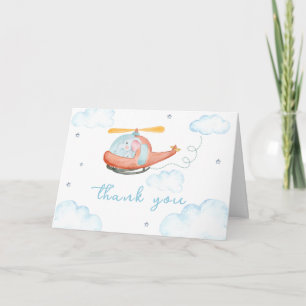 Söt Blå Elefant Helikopter Baby Shower Tack Kort