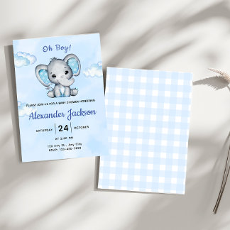 Söt blå elefant pojke baby shower inbjudan