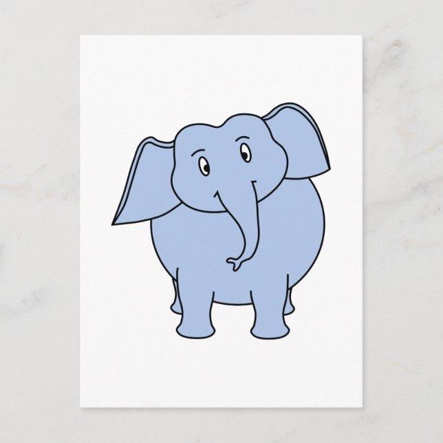 Söt blå elefant tecknad film. vykort (Framsida)