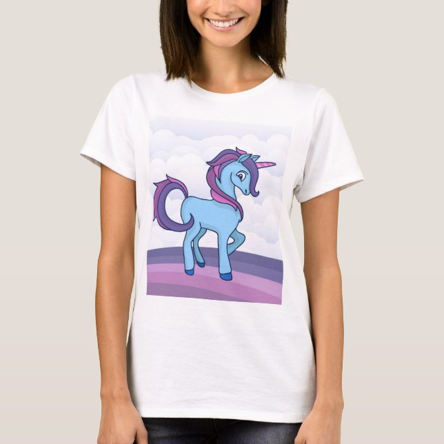 Söt Blå Enhörning T Shirt (Framsida)