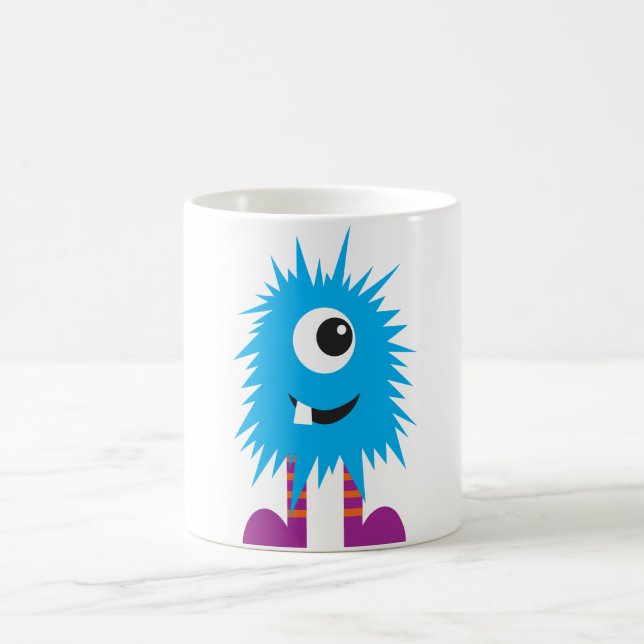 Söt blå enhövdad monsterillustration kaffemugg (Center)