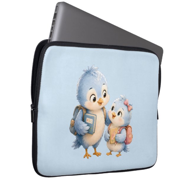 Söt blå fågel bror syster teknik arrangörsväska laptop fodral (Framsidan Höger)