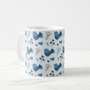 Söt blå fågel och bär illustrerad mönster kaffemugg