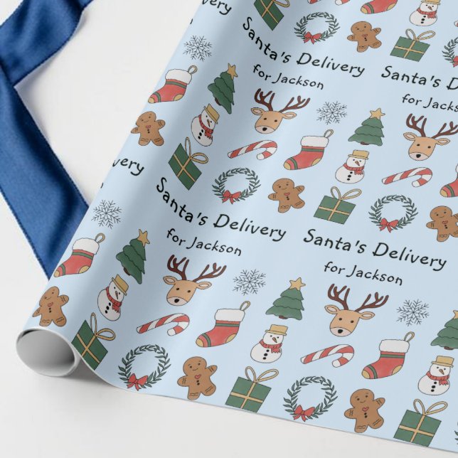 Söt Blå Festiv Barn Jul Helg Mönster Presentpapper (Cute Blue Festive Kids Christmas Holiday Pattern Wrapping Paper)