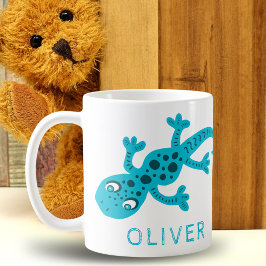 Söt Blå Gecko Ödla Barn Namn Kaffemugg