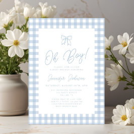 Söt blå ginghambåge Oh Boy Baby Shower Inbjudningar