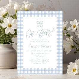 Söt blå ginghambåge Pojke Oh Baby Shower Inbjudningar