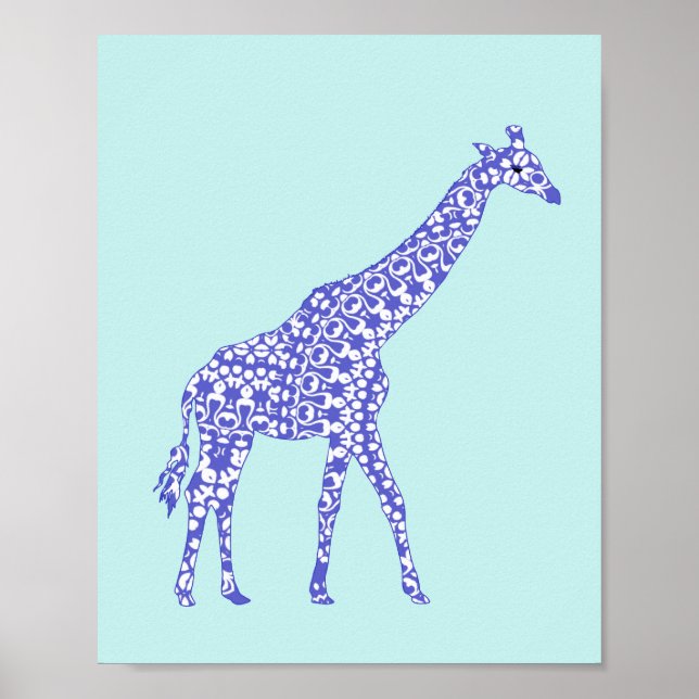 Söt Blå Giraff Barn Poster (Framsidan)