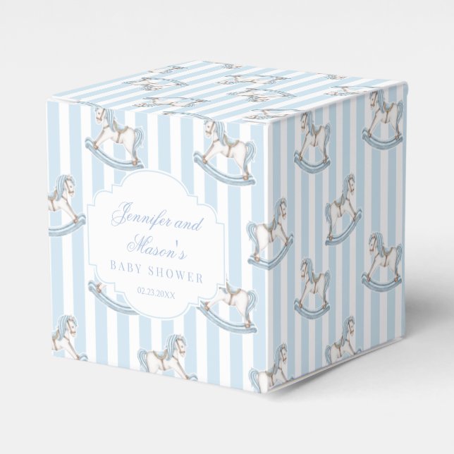 Söt blå gunghäst baby boy shower presentaskar (Framsidan Sidan)