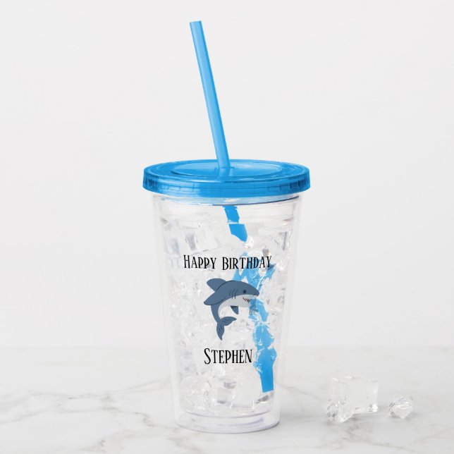 Söt blå haj-personalisering take away mugg (Framsida Ice)