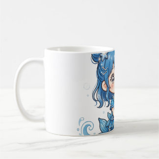 Söt Blå Hav Siren Tjej T-Shirt - Kawaii Chib Kaffemugg