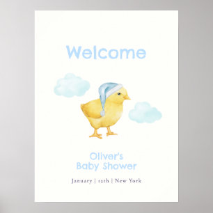 Söt blå himmel moln kyckling baby shower välkomsts poster