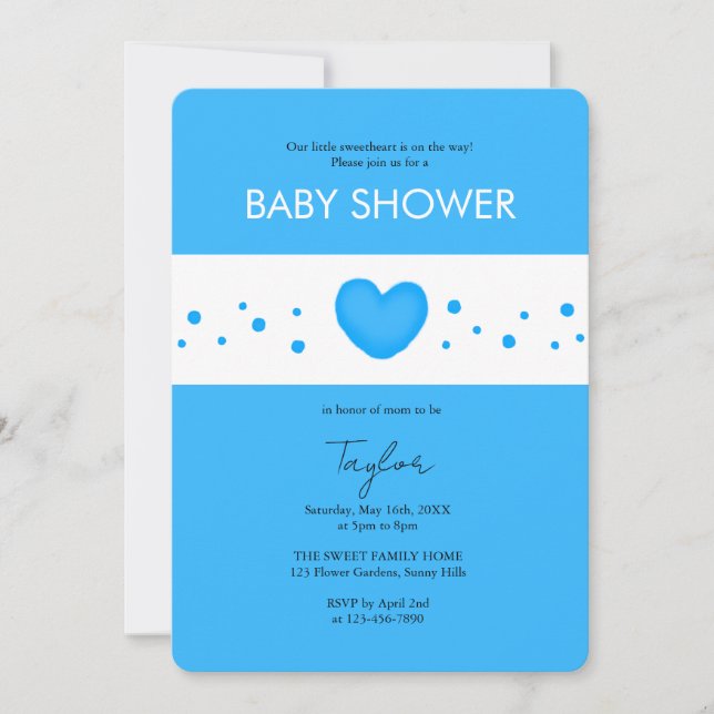 Söt Blå Hjärt Baby Shower Inbjudan (Framsida)
