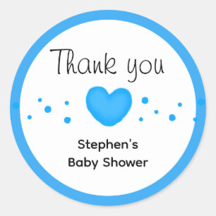 Söt Blå Hjärt Baby Shower Tack Runt Klistermärke