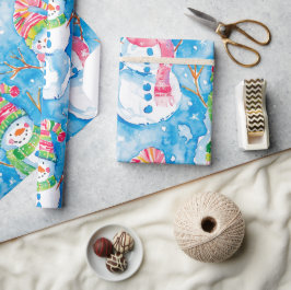 Söt blå jul akvarell snöman presentpapper