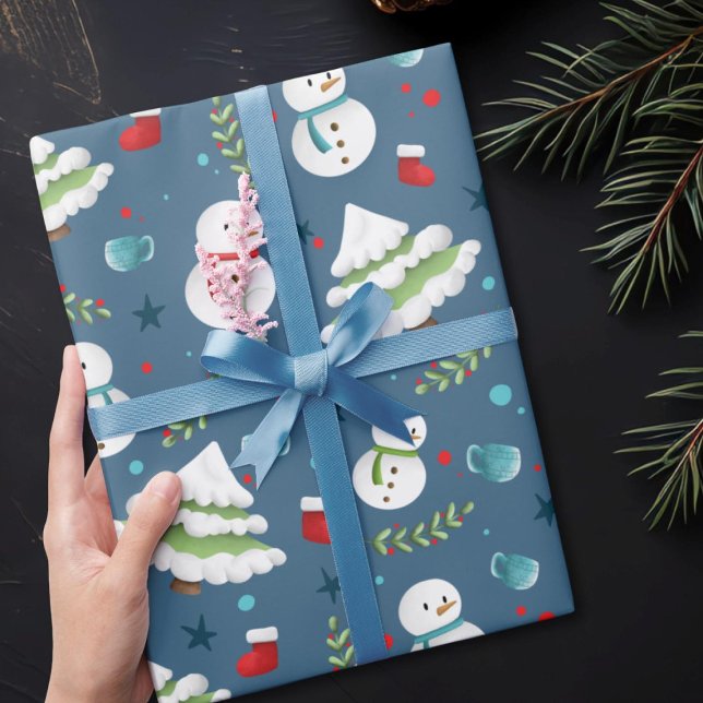 Söt blå jul snöman mönster  presentpapper (Skapare uppladdad)