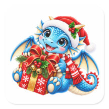 Söt Blå Juldrake Klistermärke