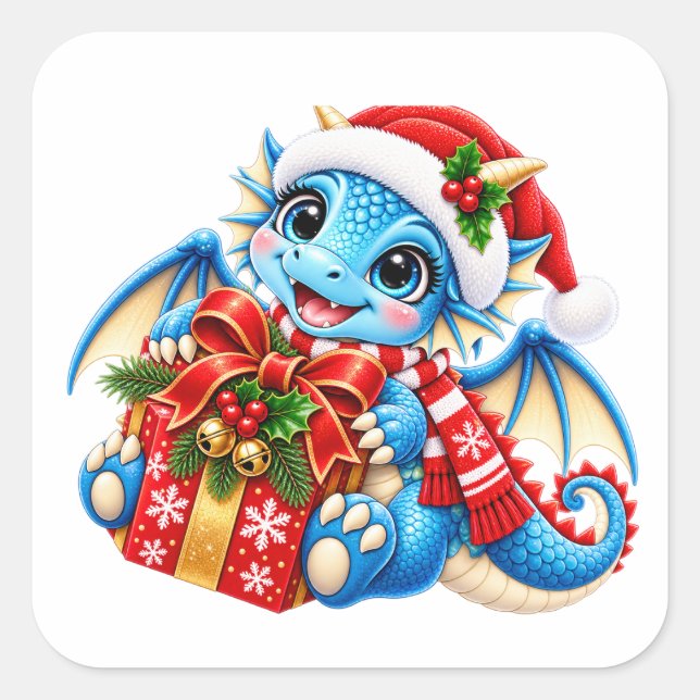 Söt Blå Juldrake Klistermärke (Framsida)