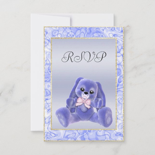 Söt Blå Kanin  Bebis Shower RSVP OSA Kort (Framsida)