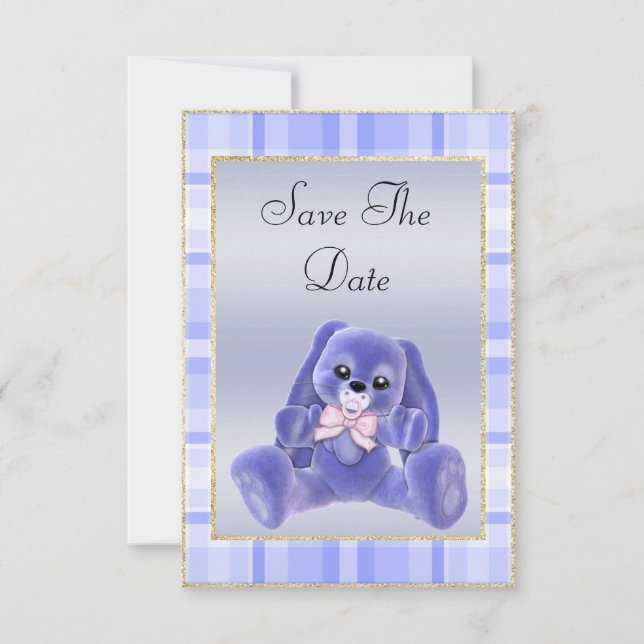 Söt Blå Kanin Spara Datum Baby Shower Datumet (Framsida)