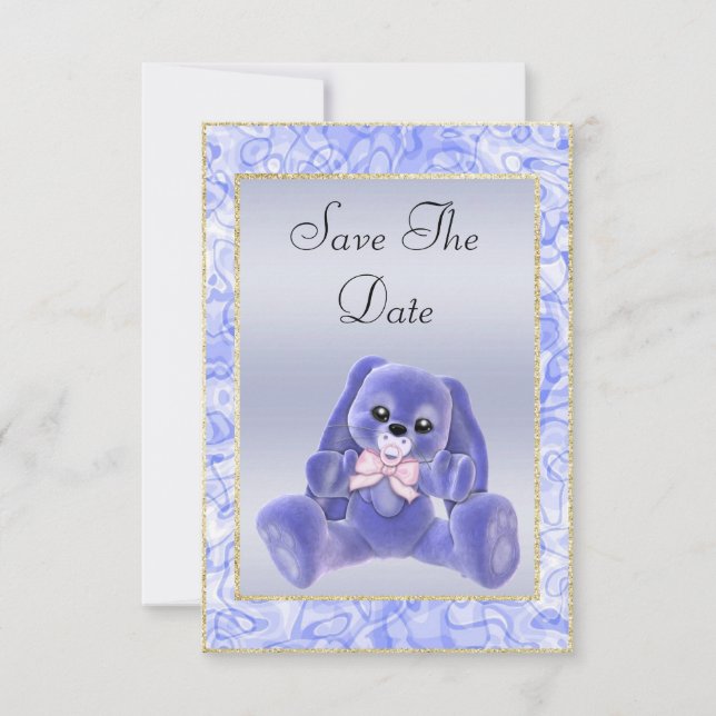 Söt Blå Kanin Spara Datum Baby Shower Datumet (Framsida)