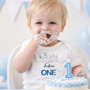 Söt blå kaninpojke 1-årsdag t shirt