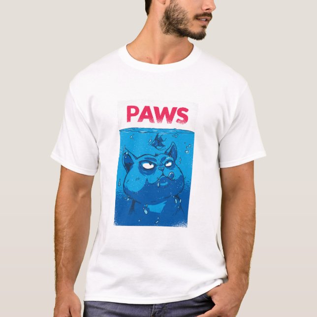 Söt blå katt “Tass” Rolig kattälskare T-shirt (Framsida)
